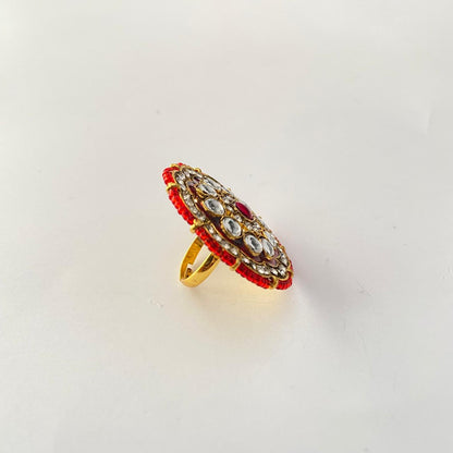 Ruby Gold Plated Kundan Big Ring