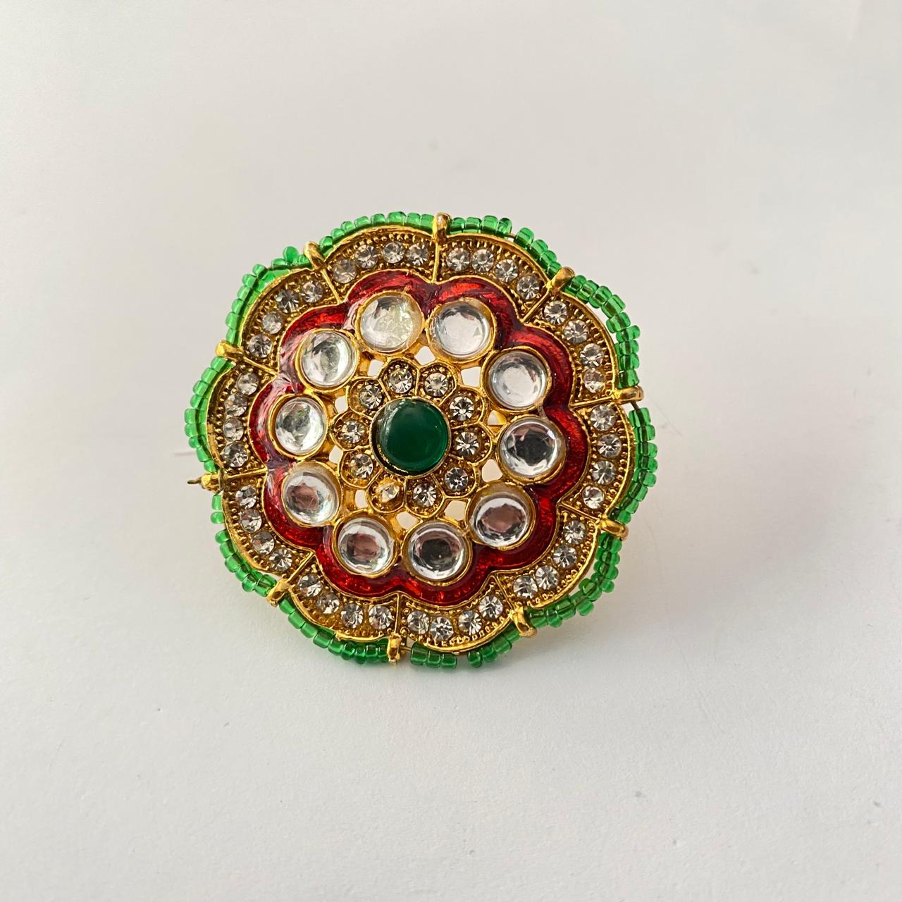 Ruby & Emerald Gold Plated Kundan Big Ring