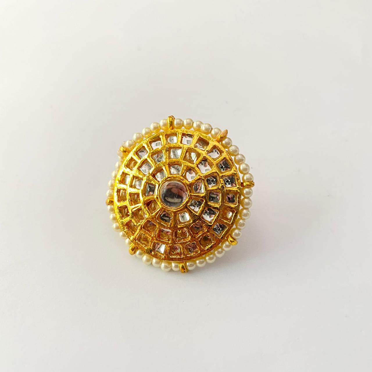 Gold Plated Kundan Big Ring