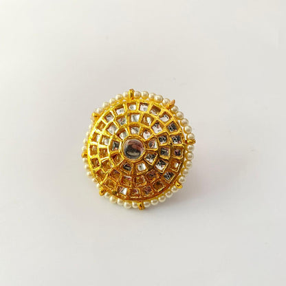 Gold Plated Kundan Big Ring
