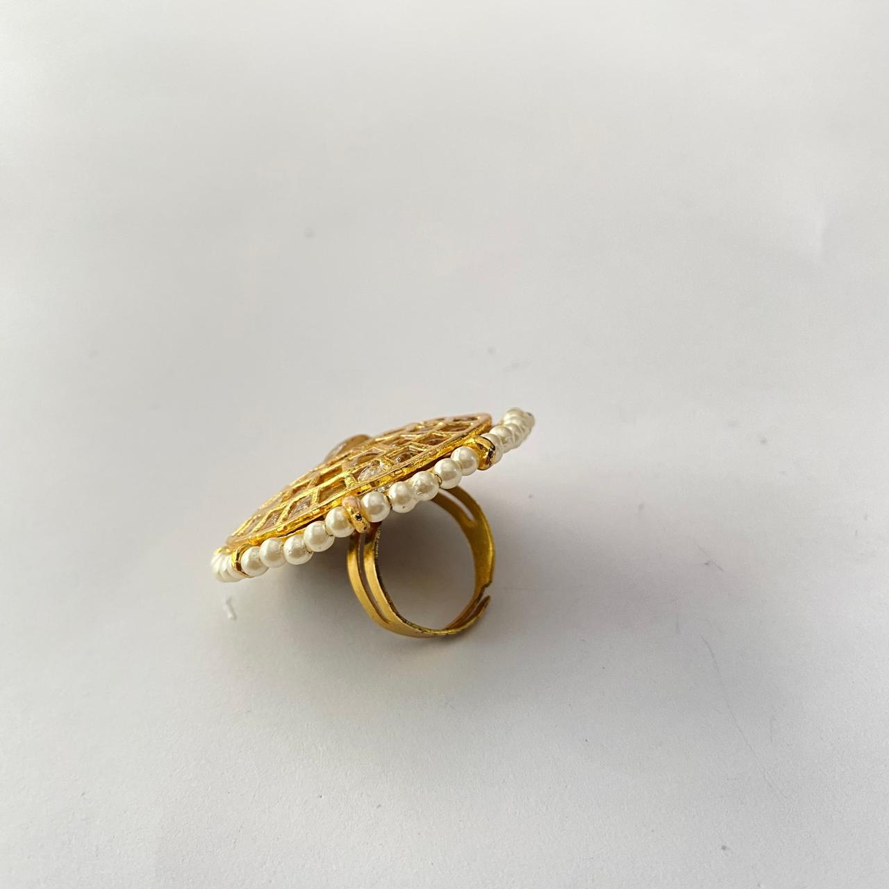 Gold Plated Kundan Big Ring
