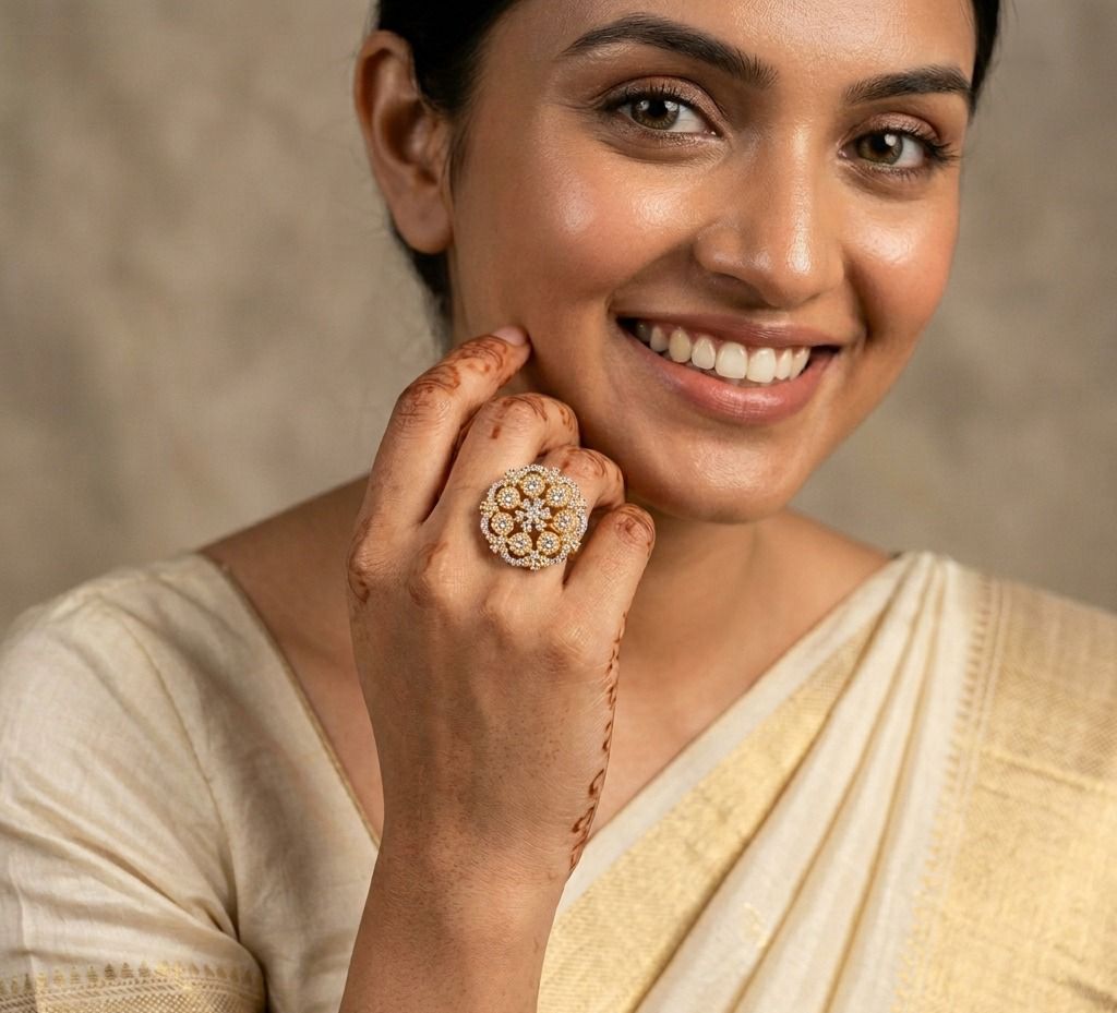 Gold Plated A.D Adjustable Floral Design Ring