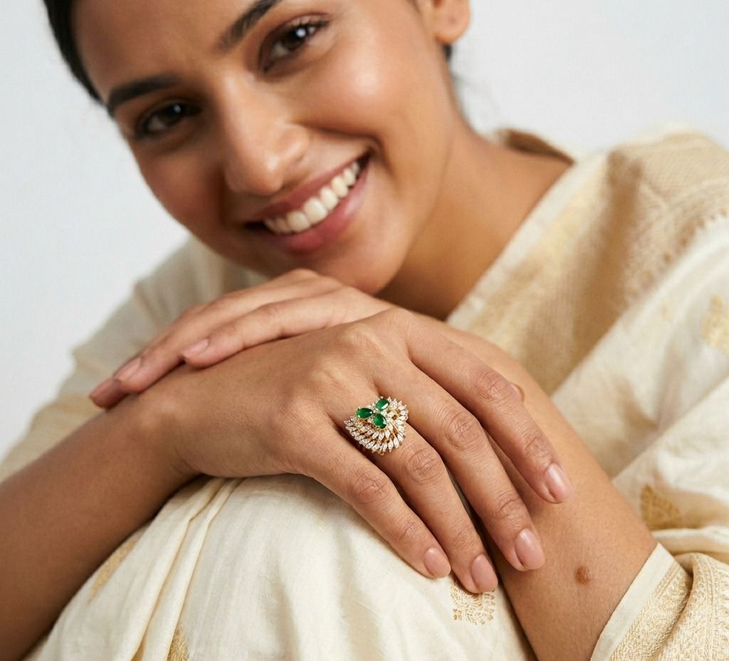 Emerald Gold Plated Heart Shape Ring