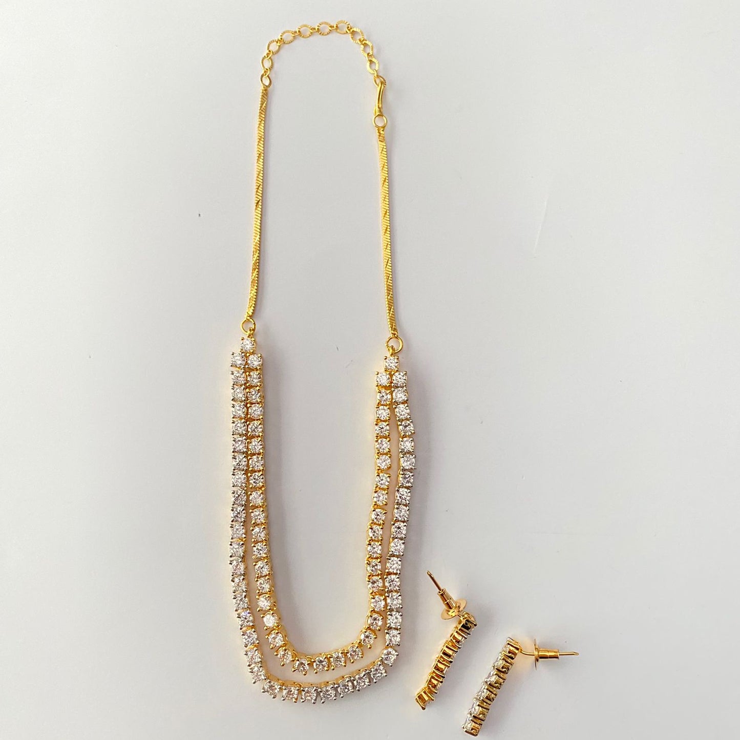 Diamond Gold Plated Double Layer Necklace Set