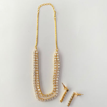 Diamond Gold Plated Double Layer Necklace Set