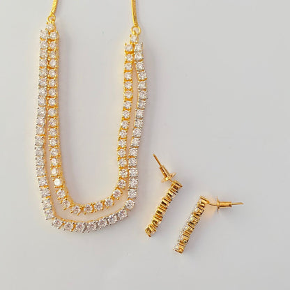 Diamond Gold Plated Double Layer Necklace Set