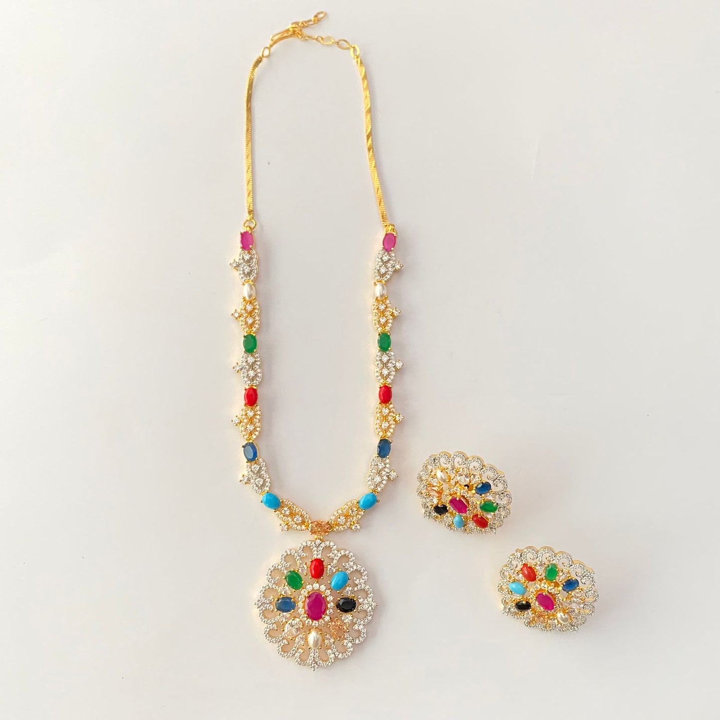Navratna Gold Plated Necklace Set