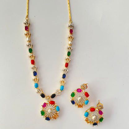 Navratna Gold Plated Necklace Set