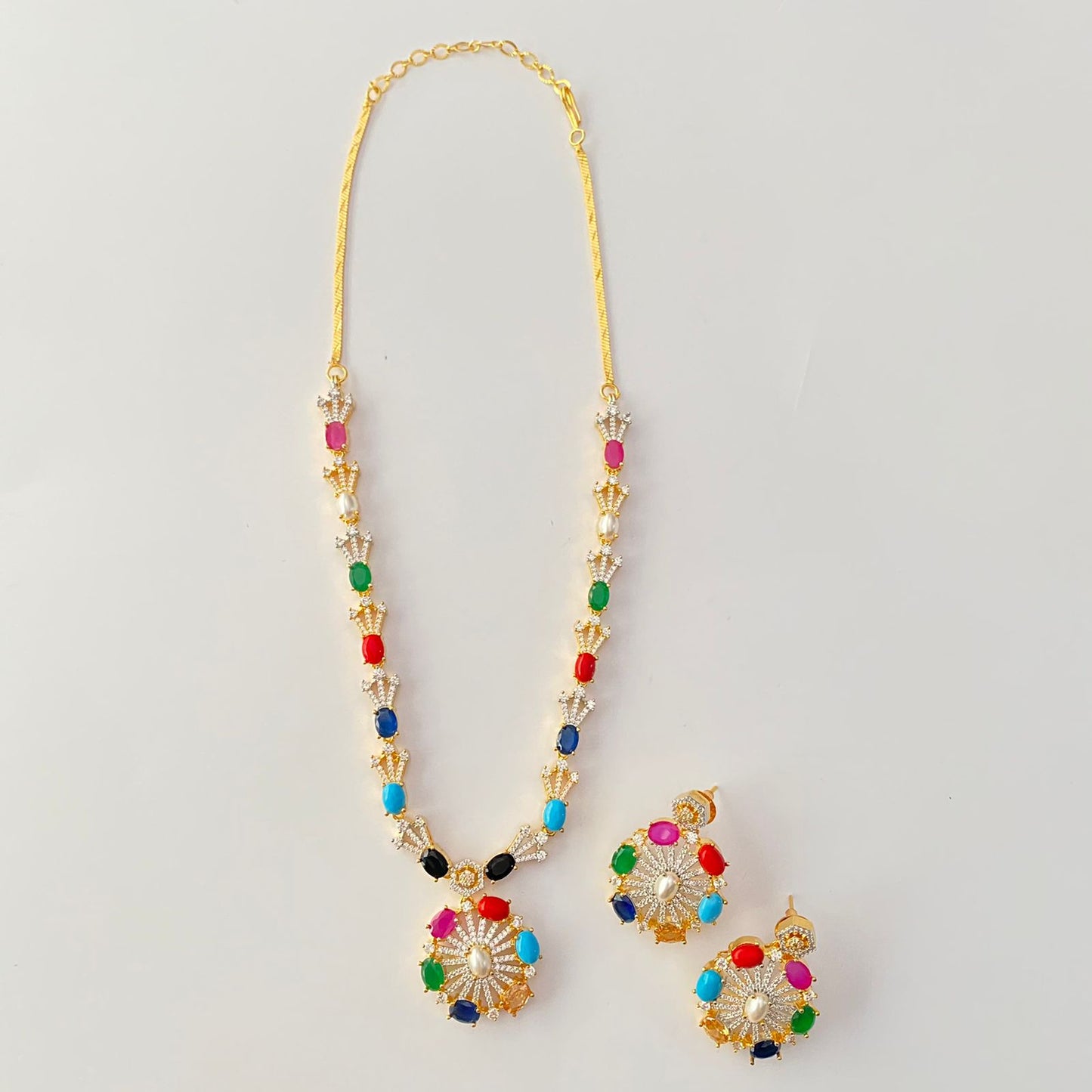 Navratna Gold Plated Necklace Set