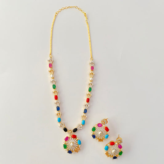 Navratna Gold Plated Necklace Set