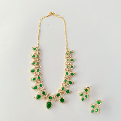 Emerald (Green) Gold Plated Diamond Necklace Set