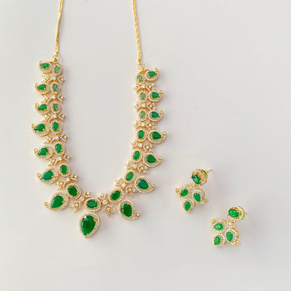 Emerald (Green) Gold Plated Diamond Necklace Set