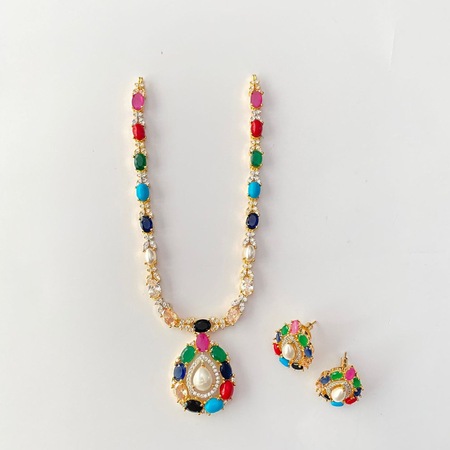 Navratna Gold Plated Necklace Set