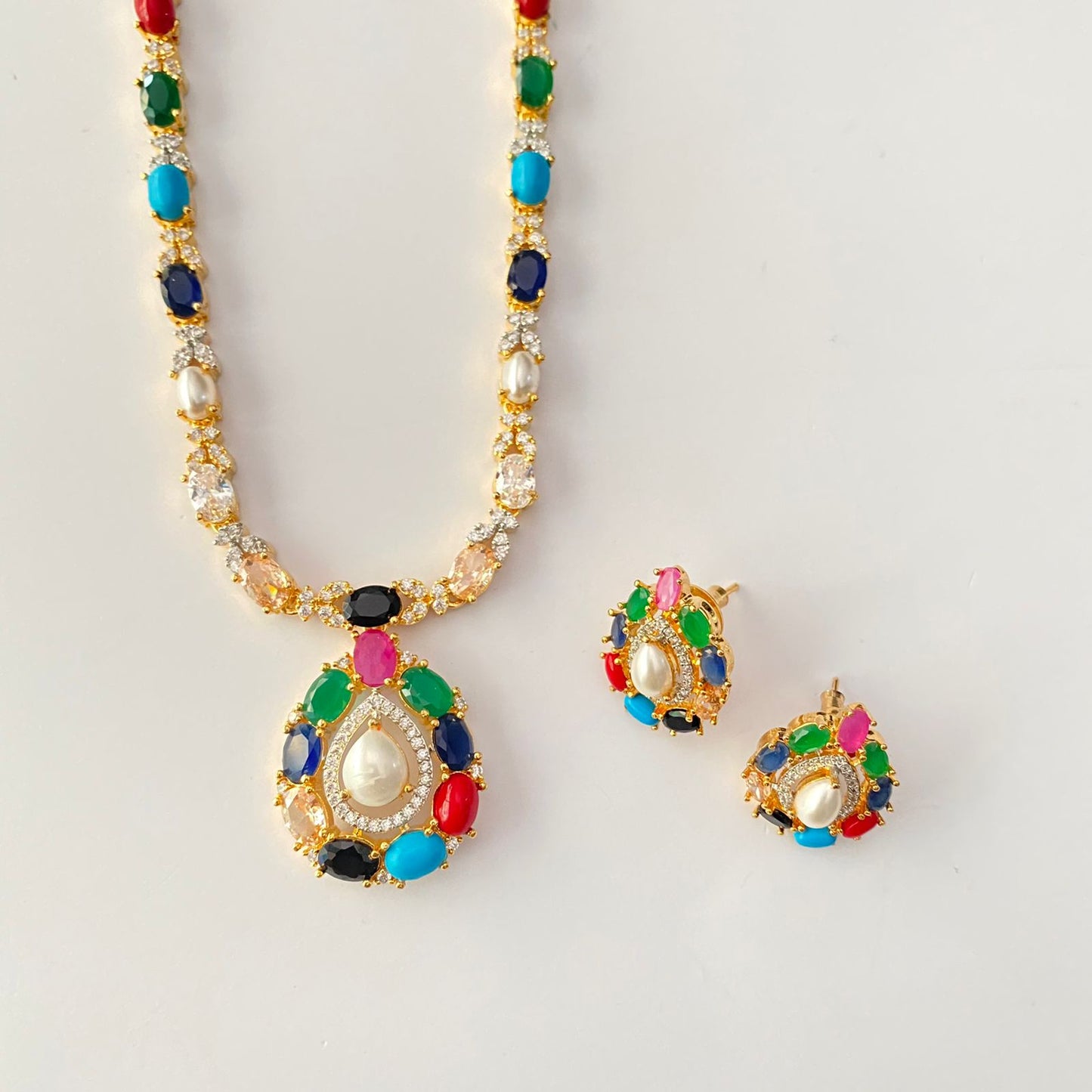 Navratna Gold Plated Necklace Set