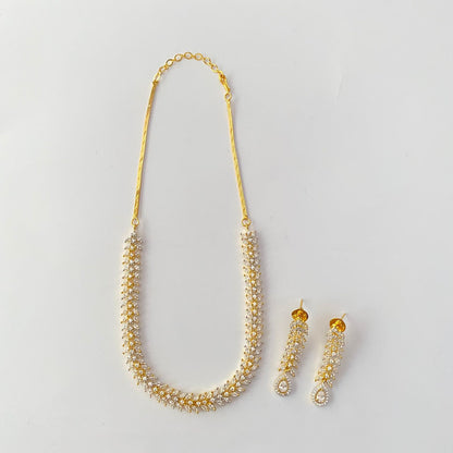 Gold Plated Diamond Sleek Necklace Set