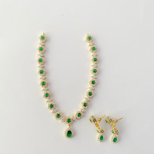 Emerald (Green) Gold Plated Diamond Necklace Set