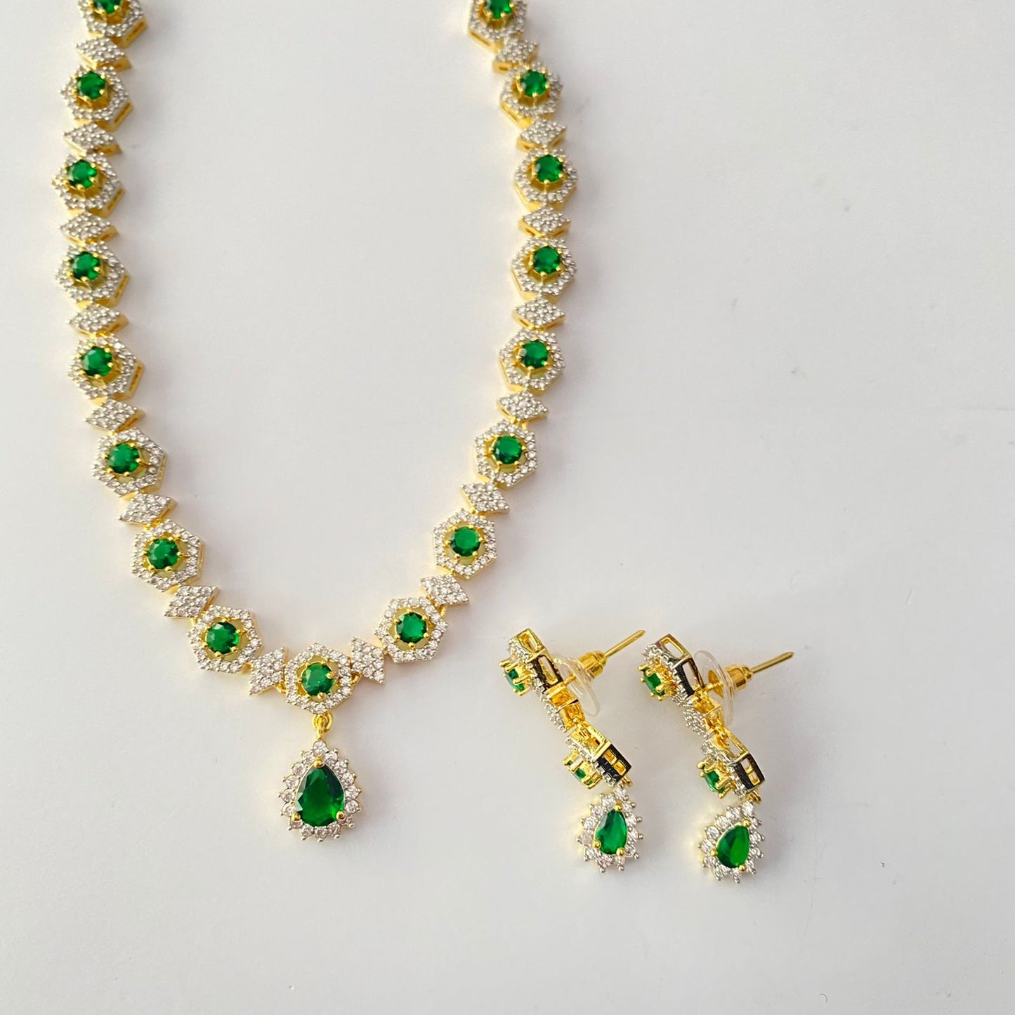Emerald (Green) Gold Plated Diamond Necklace Set