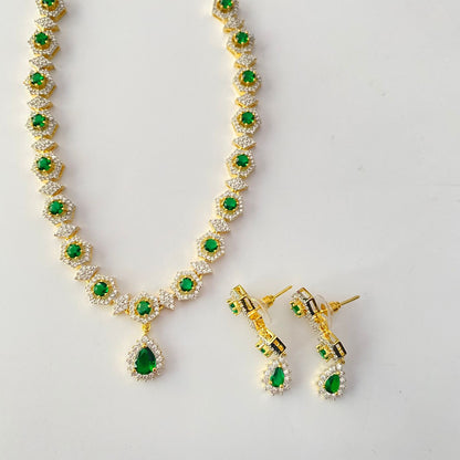 Emerald (Green) Gold Plated Diamond Necklace Set