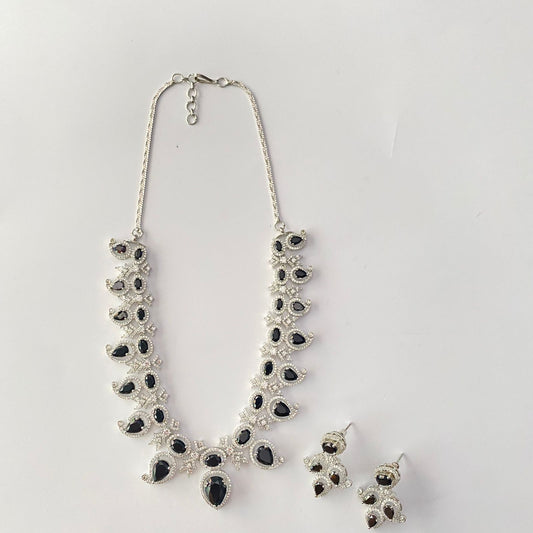 Silver Plated Black Diamond Necklace Set