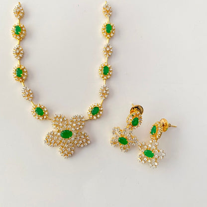 Emerald (Green) Gold plated Diamonds Necklace Set