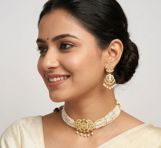 Jadau with All Pearl Chokar Set