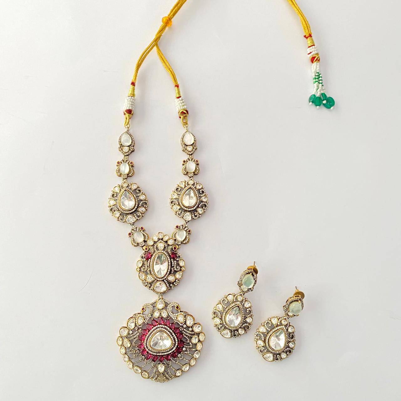 Polki Moissanite Ruby Necklace Set