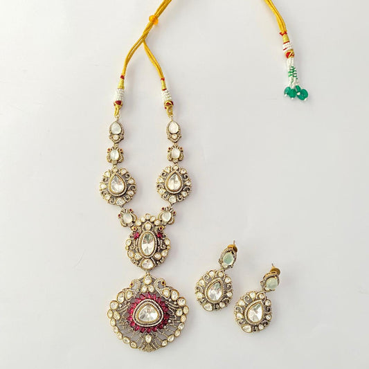 Polki Moissanite Ruby Necklace Set