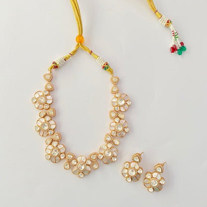 Gold Plated Mother Pearl Flower Necklace Set