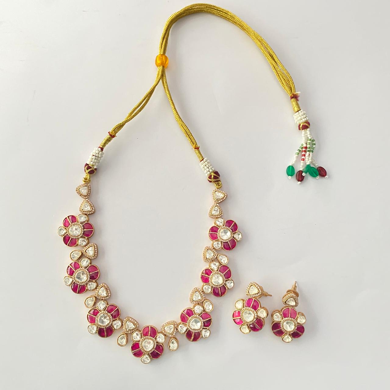 Flower Design Kundan Necklace Set
