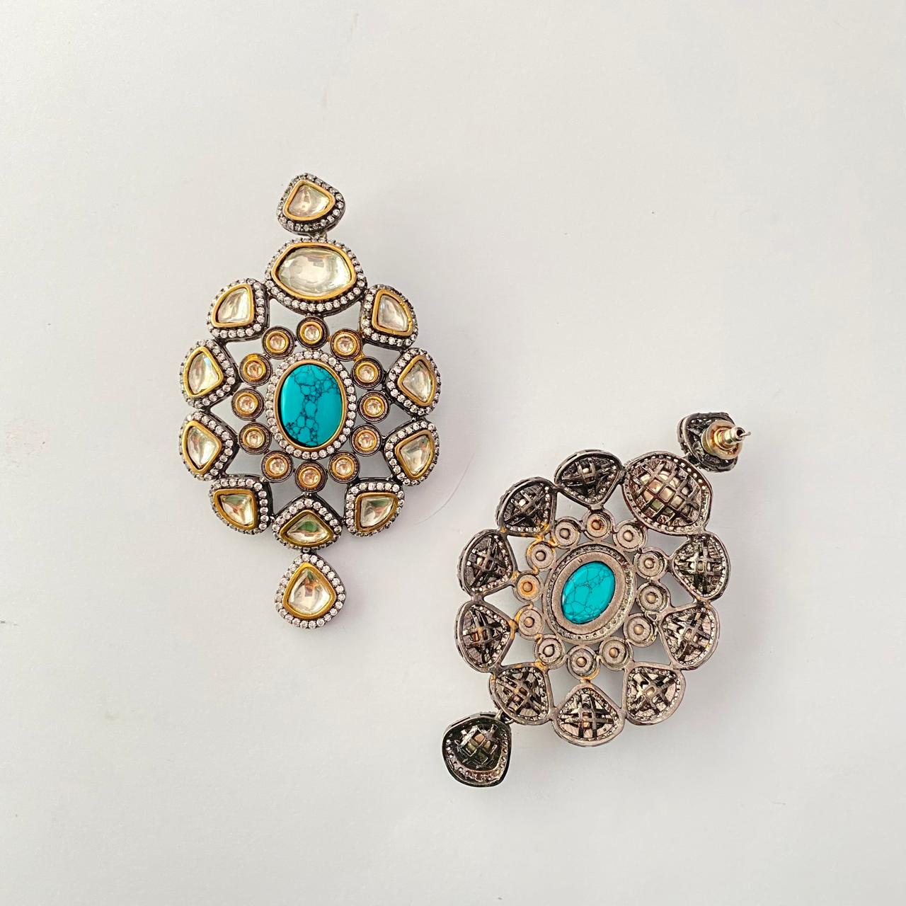 Antique Gold Turquoise Polki Victorian Inspired Earring