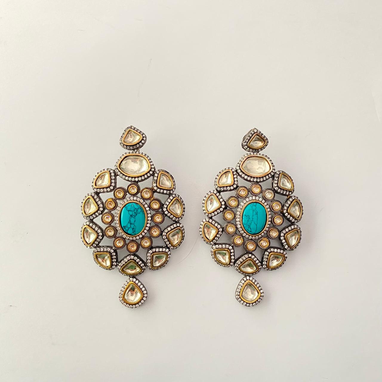 Antique Gold Turquoise Polki Victorian Inspired Earring