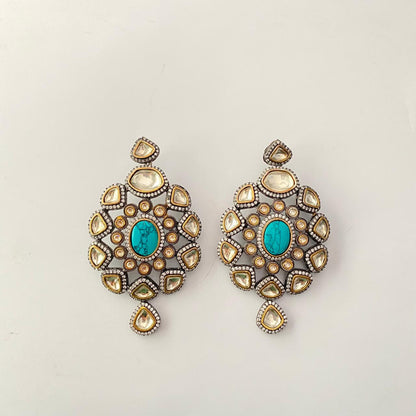 Antique Gold Turquoise Polki Victorian Inspired Earring