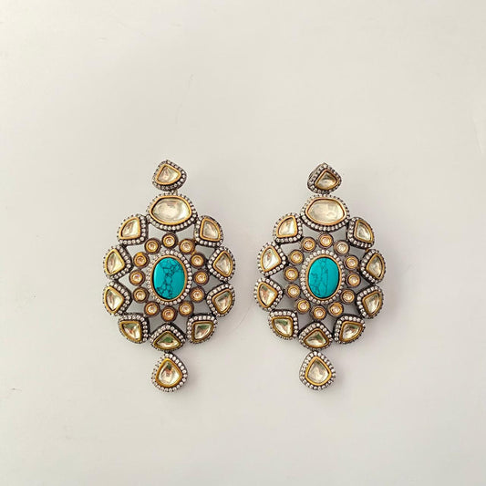 Antique Gold Turquoise Polki Victorian Inspired Earring