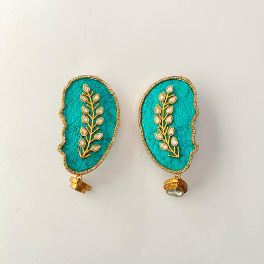 Turquoise Art Leaf Gold Plated Big Earring