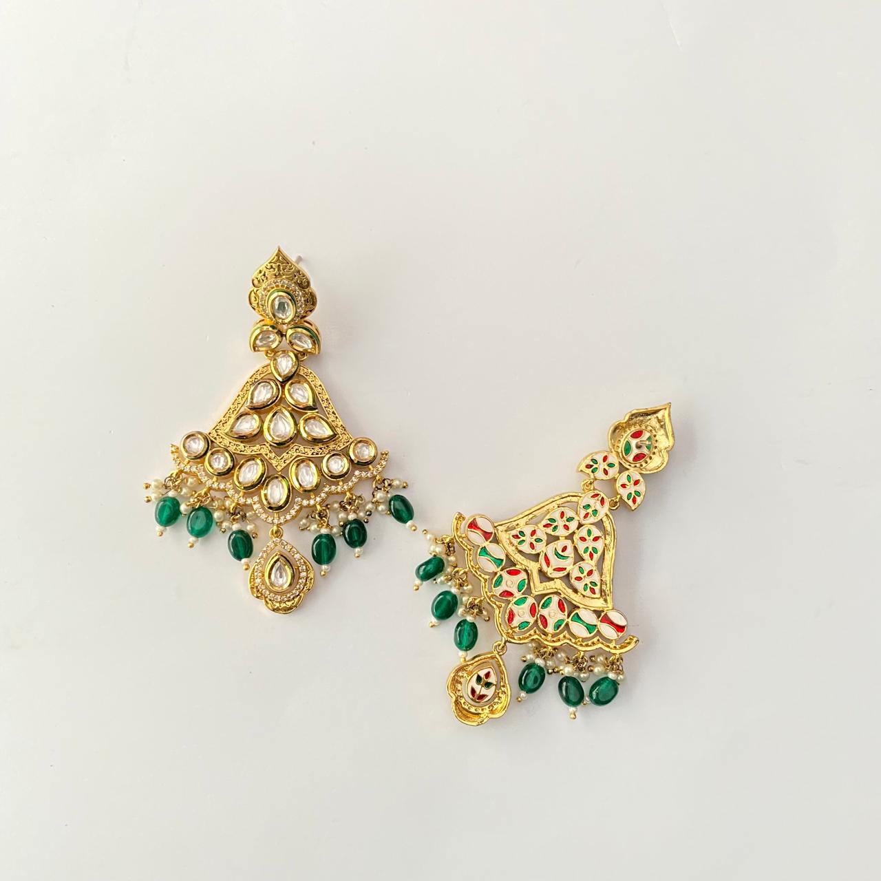Kundan Emerald Gold Plated Chandbali Earring