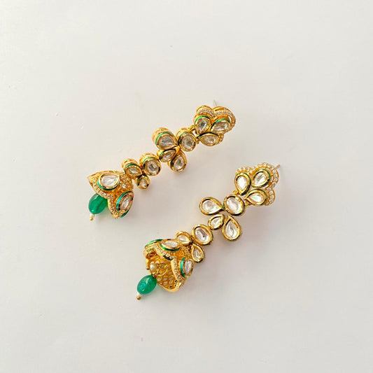 Emerald Gold Plated Kundan Jhumka Design Earring