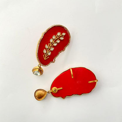 Ruby Art Leaf Gold Plated Big Earring