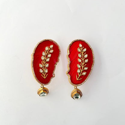 Ruby Art Leaf Gold Plated Big Earring