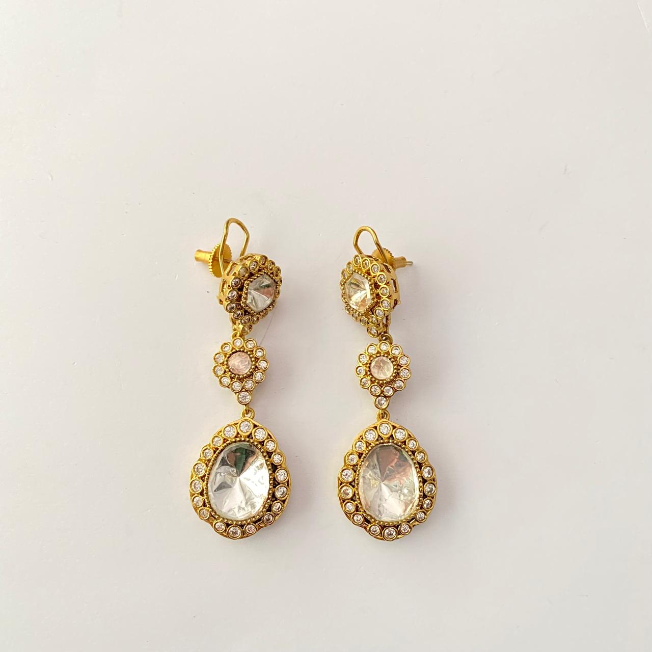Polki Antique Gold Plated Long Earring