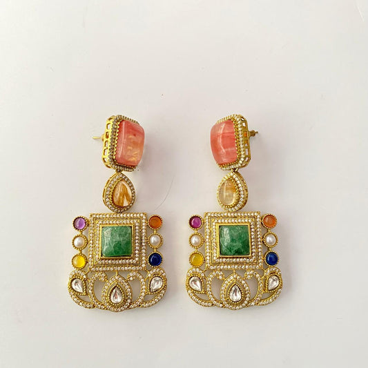 Kundan Green Multi Earring