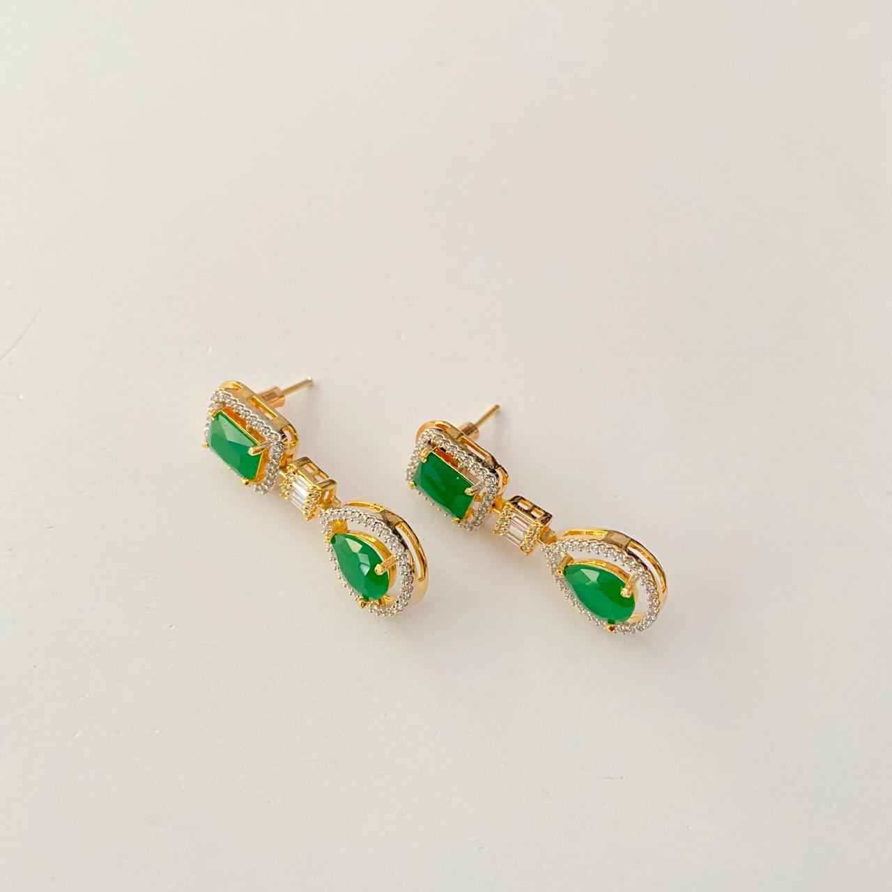 Emerald Gold Plated A.D Earring