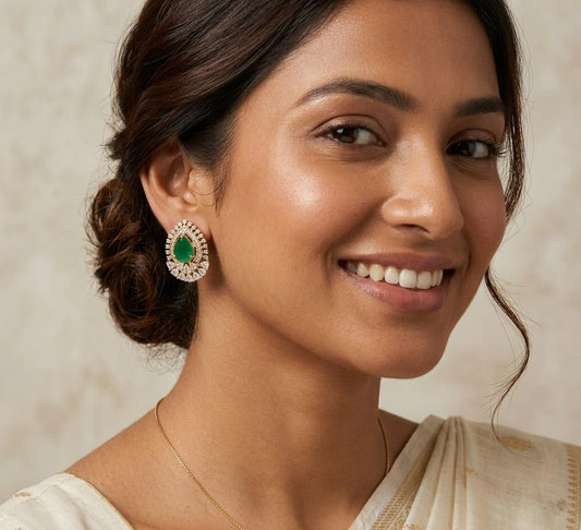 Emerald Gold Plated Diamond Stud