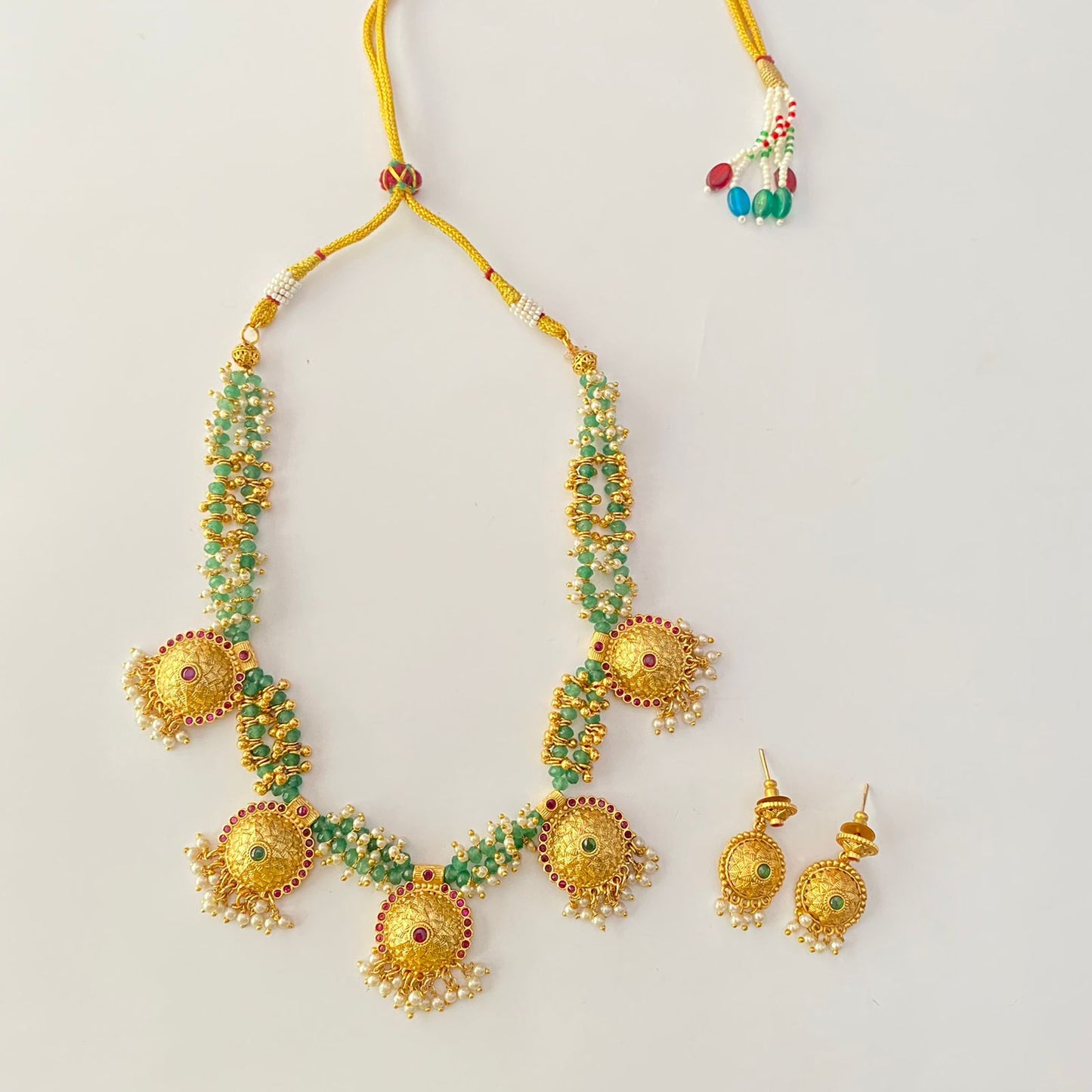 Gold Plated Green Beads Pearl Necklace Set