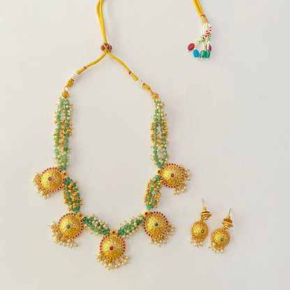 Gold Plated Green Beads Pearl Necklace Set