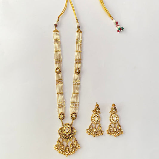White Gold Plated Long Necklace Set