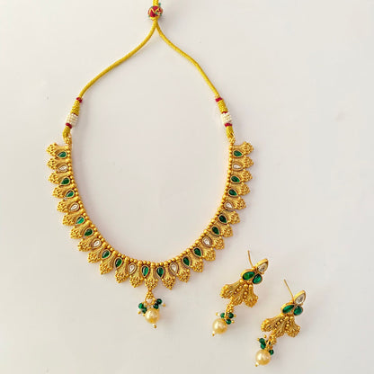 Gold Plated Green Sleek Necklace Set
