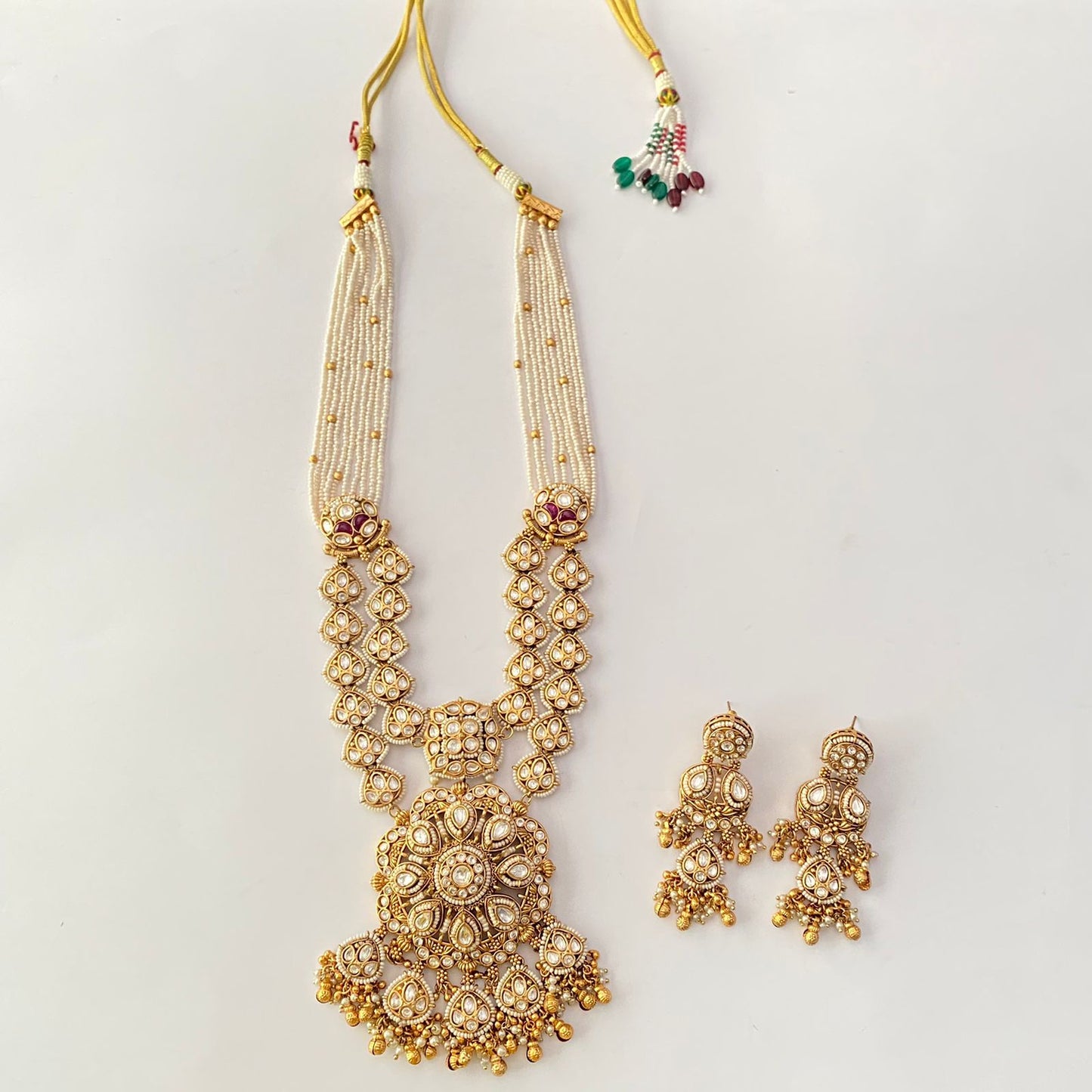 Gold Plated Long White Beads Necklace Set
