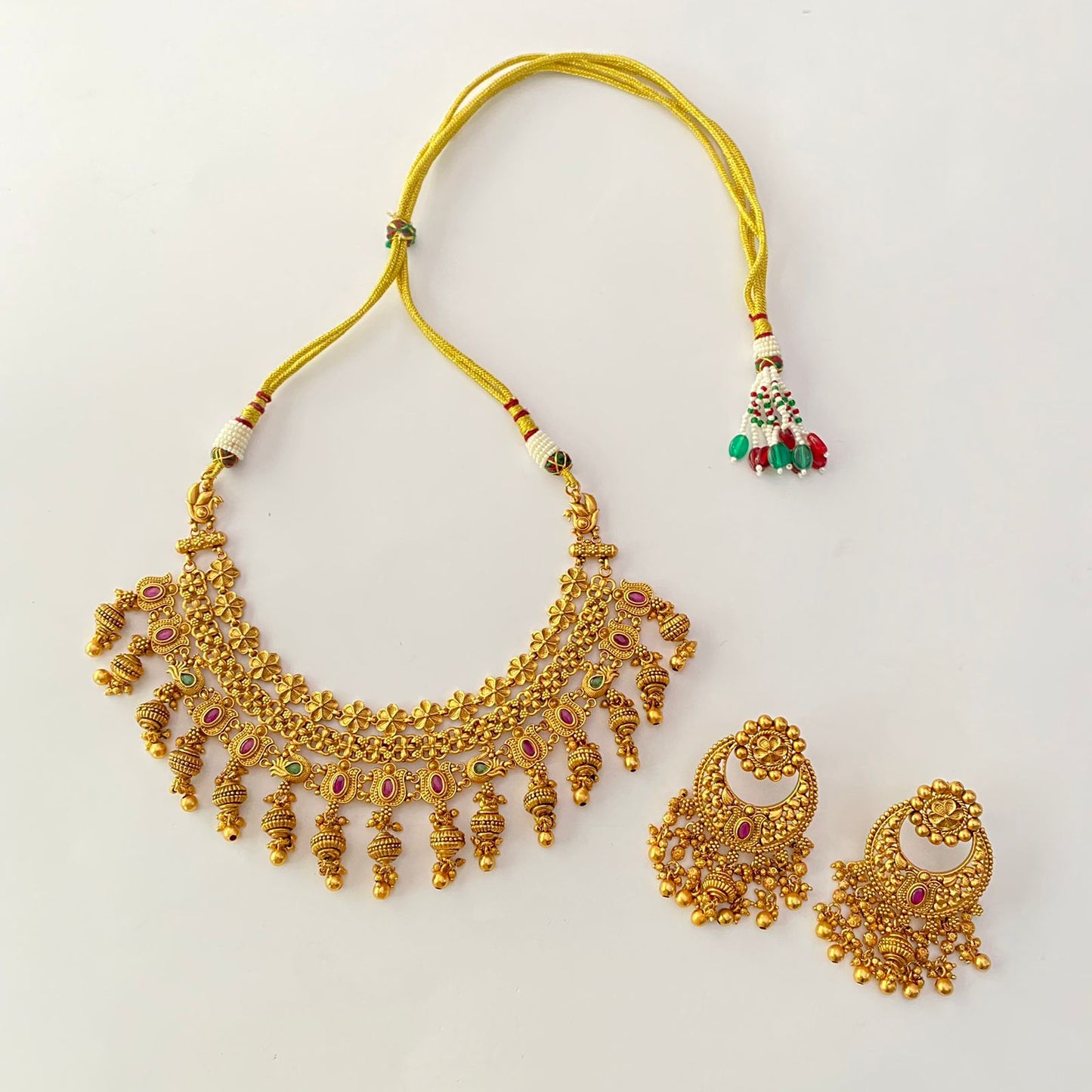 Gold Plated Ruby & Green Necklace Set