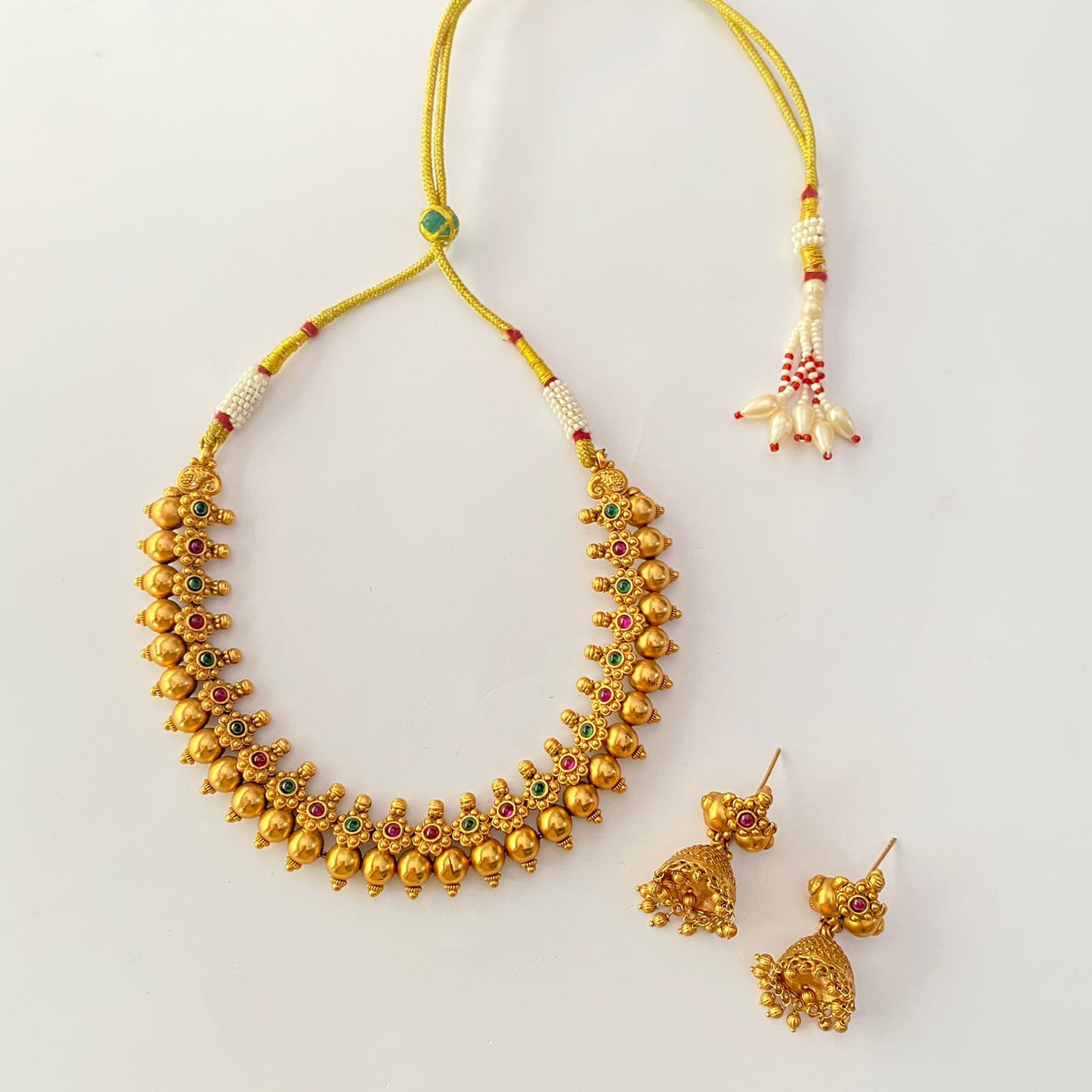 Ruby & Green Gold plated Sleek Necklace Set