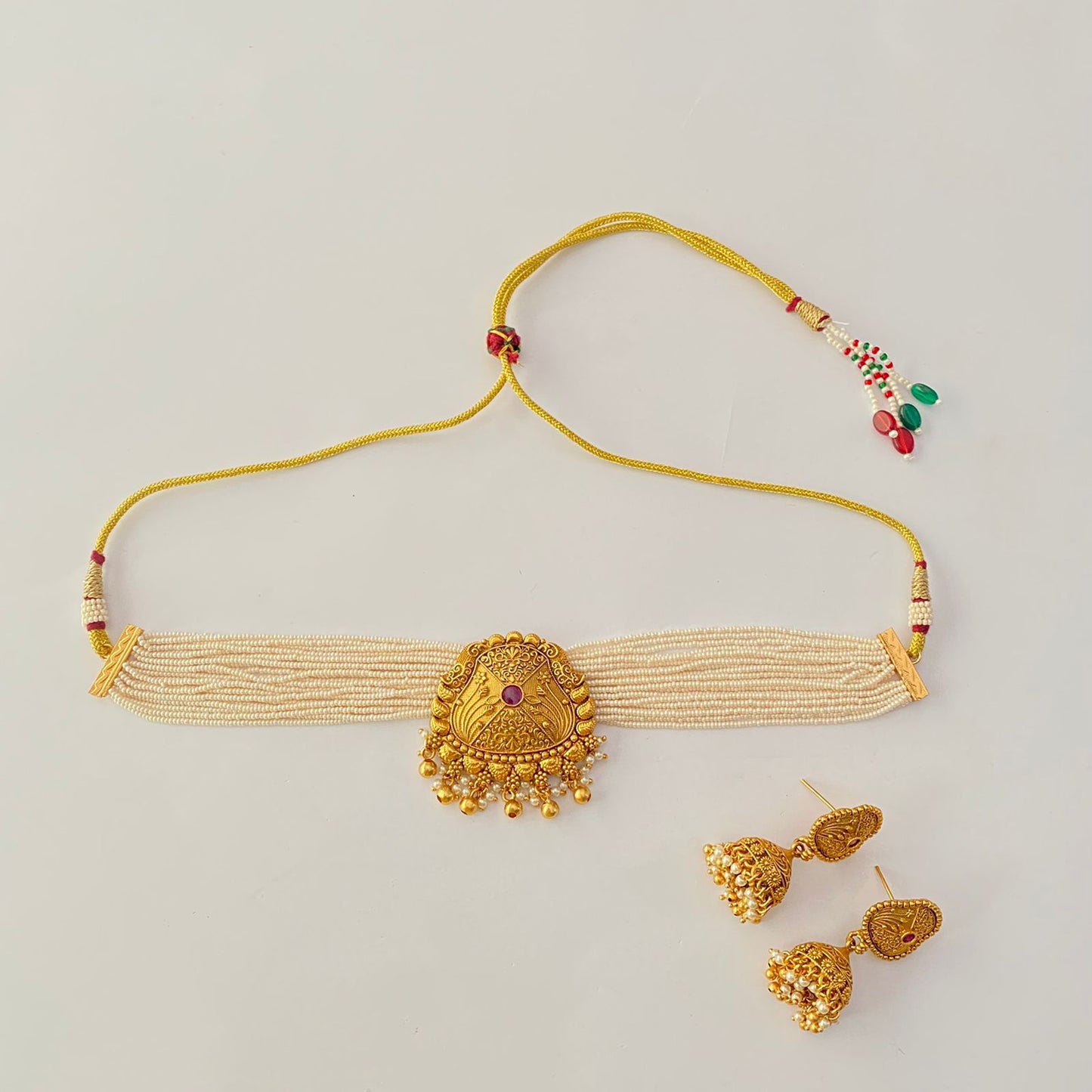Gold Plated White Pearl Choker Set
